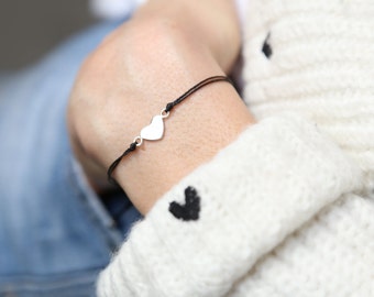 Delicate real silver heart bracelet handmade in Montreal