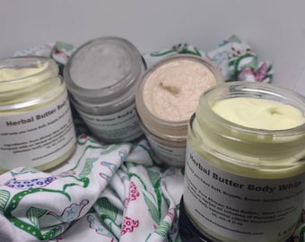 Scented Herbal Body Butters 4oz jar.