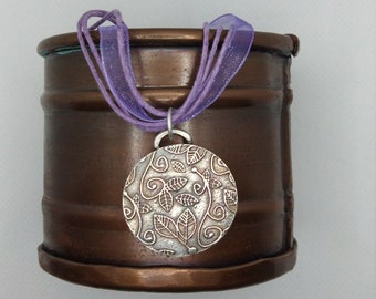 Fine Silver Reversible Floral Pendant