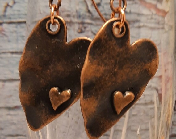 My hobo heart... copper on copper drop earrings