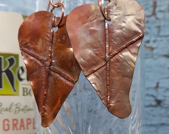 Fold-Formed and Flame-Painted Copper Hearts Earrings