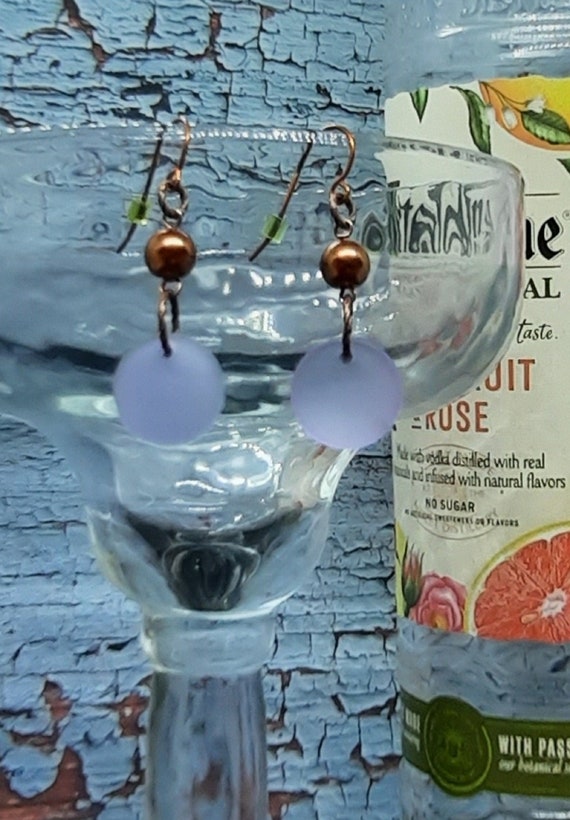 Lavender Sea Glass and Copper Earrings