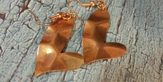 Hammered Wonky Heart Copper Earrings