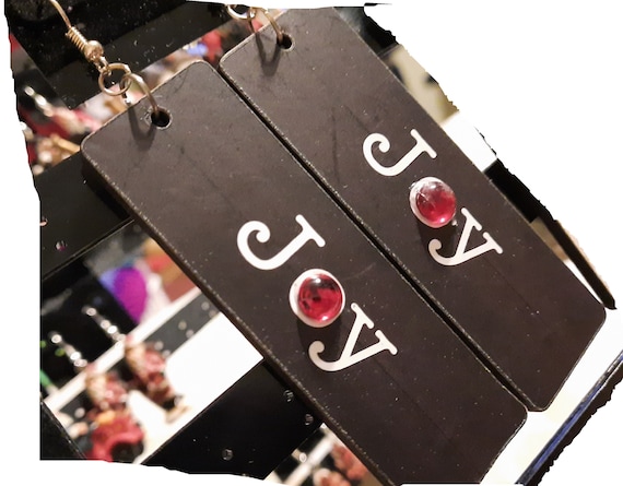 Joy!  Wood Sign Earrings - Sugar Plums Christmas!