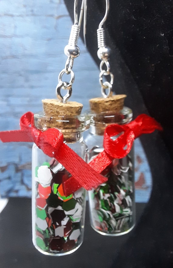 Christmas Apothecary Jar Earrings - Sugar Plums Christmas