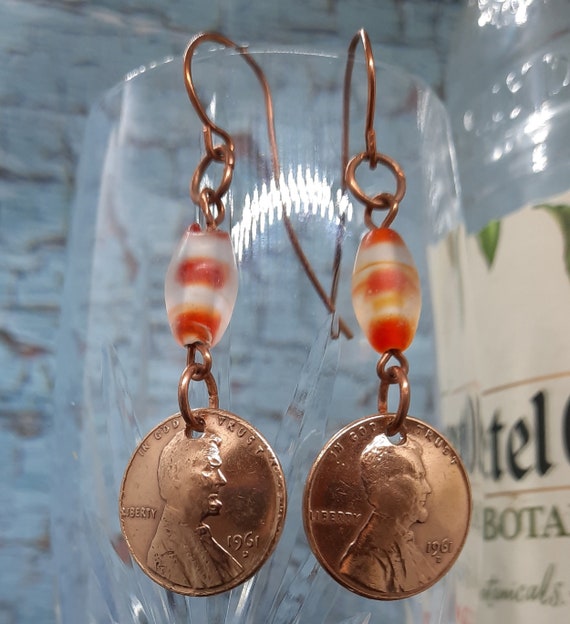 1961 D Penny Earrings Copper Wires