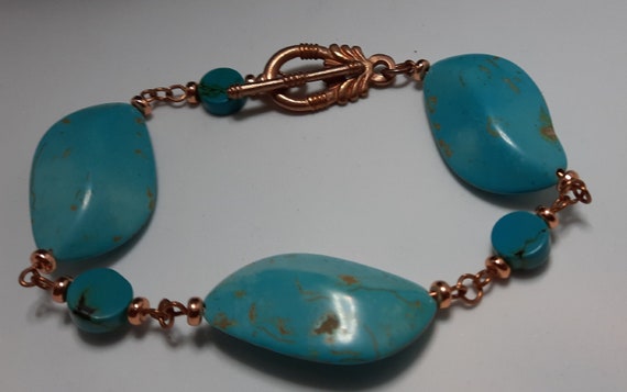 Stunning Turquoise Colored Magnesite and Copper Bracelet