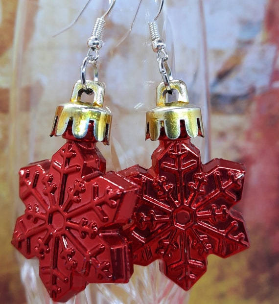 Metallic Red SnowFlake ~ Sugar Plums Christmas Earrings