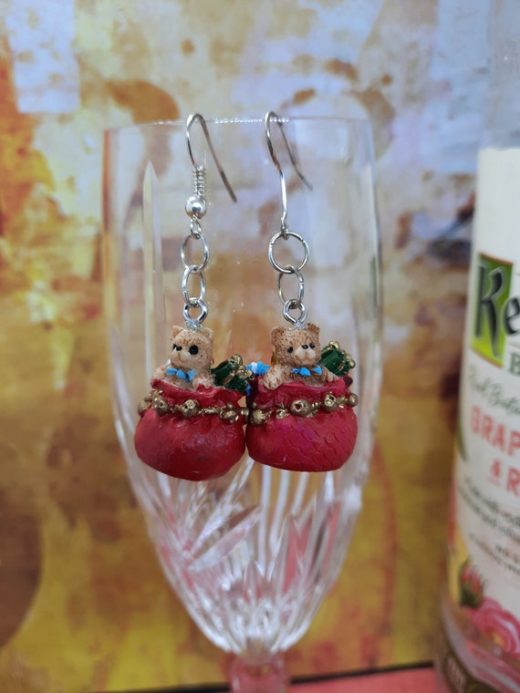 Santa's Sack Tiny Earrings - Sugar Plums Christmas Earrings