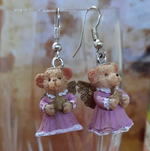 Tiny Teddy Bear Angels - Sugar Plums Christmas Earrings