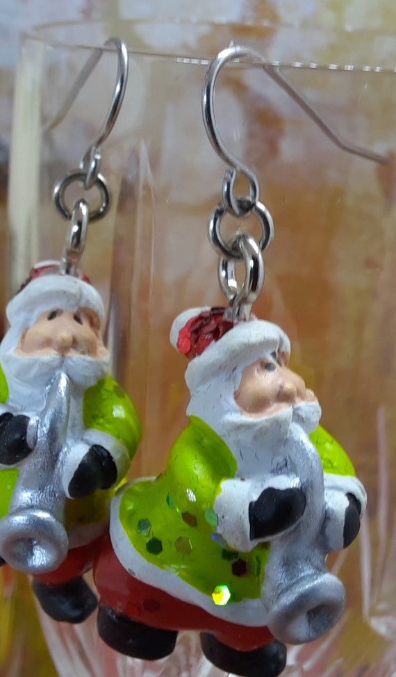 FAT Santa Plays the Sax - Sugar Plums Christmas Earrings