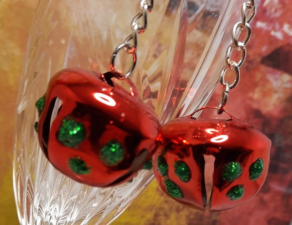 Sugar Plums Christmas ~ Red Jingle Bells with Green Sparkly dots