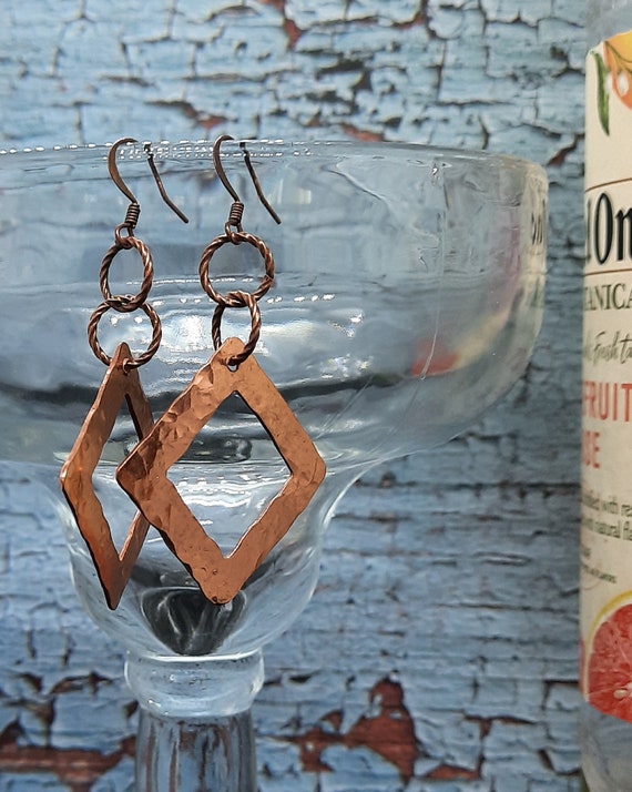 Hammered Copper Diamond Earrings