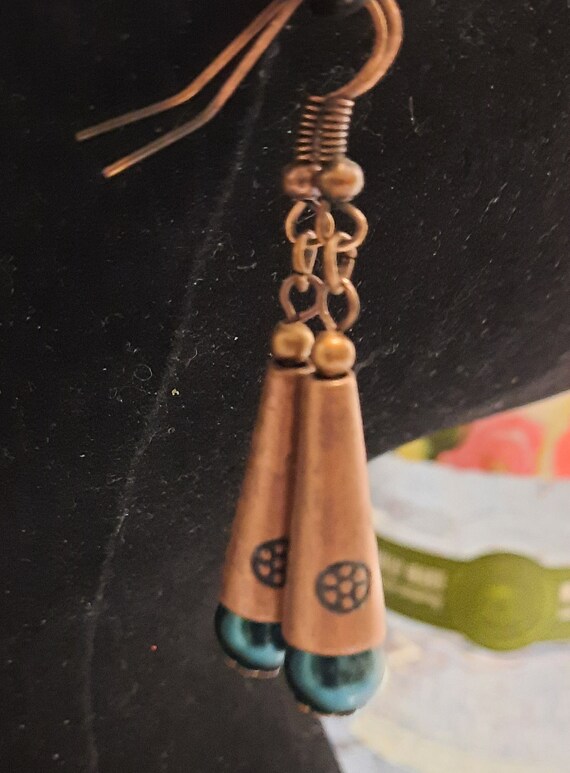 Copper Cone with Blue Bead Earrings