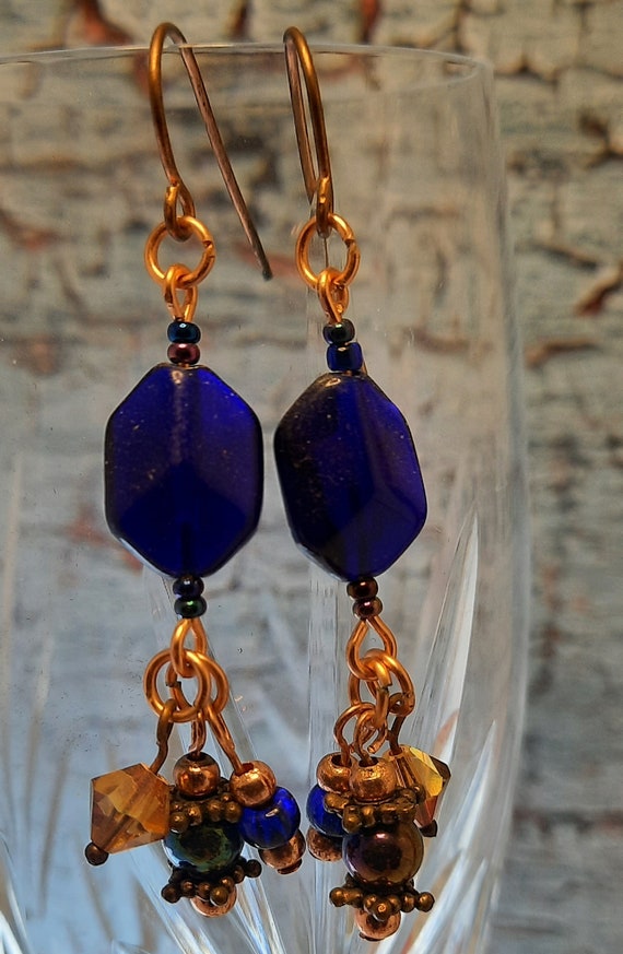 Stunning Cobalt and Copper Earrings