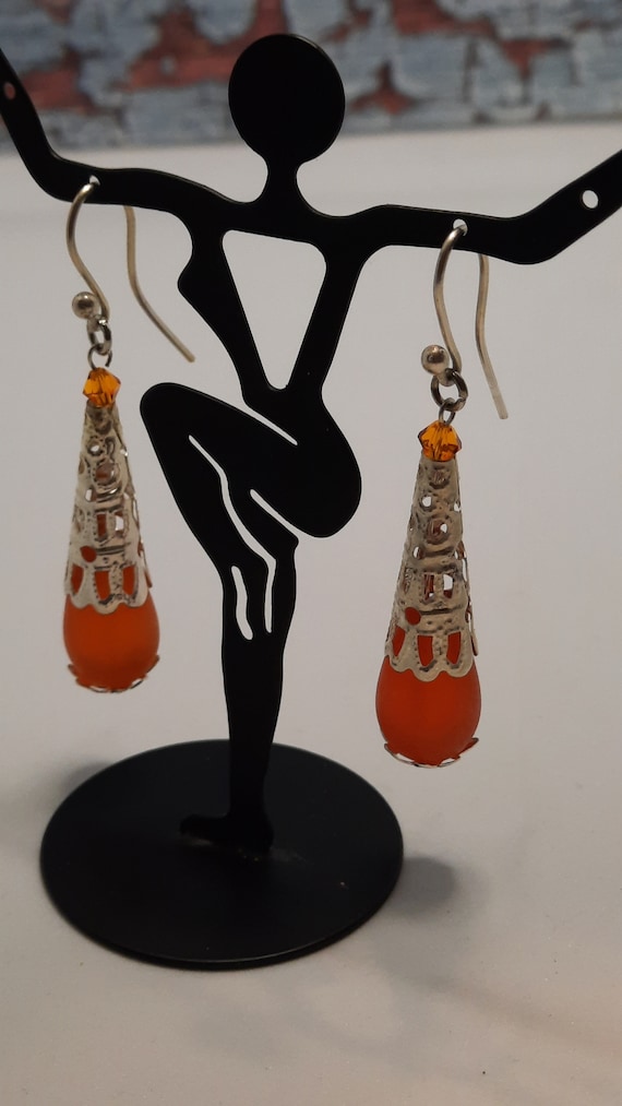 Orange Seaglass with Sterling Earrings