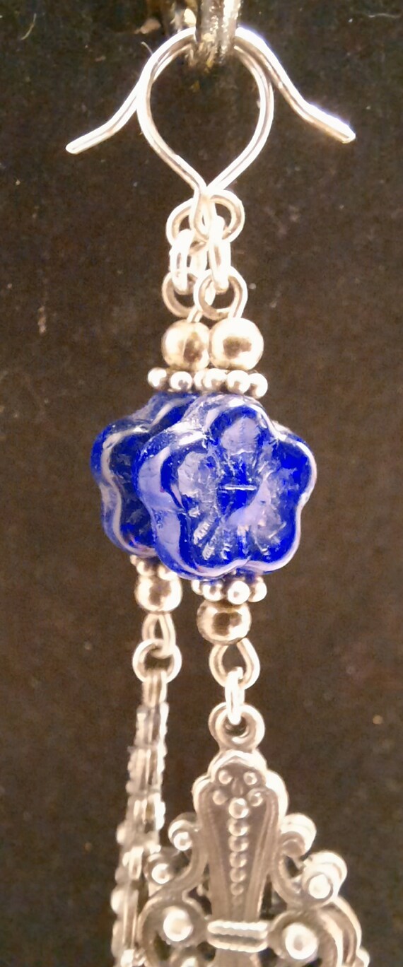 Cobalt Flower Sterling Earrings