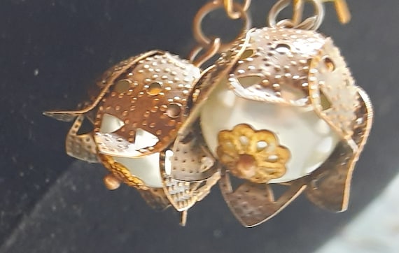 Flower Inspired (Australian Boronia) Copper and Pearl Earrings