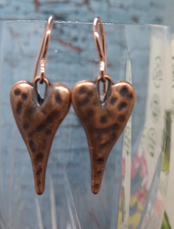 Copper Puffy Heart Valentine Earrings