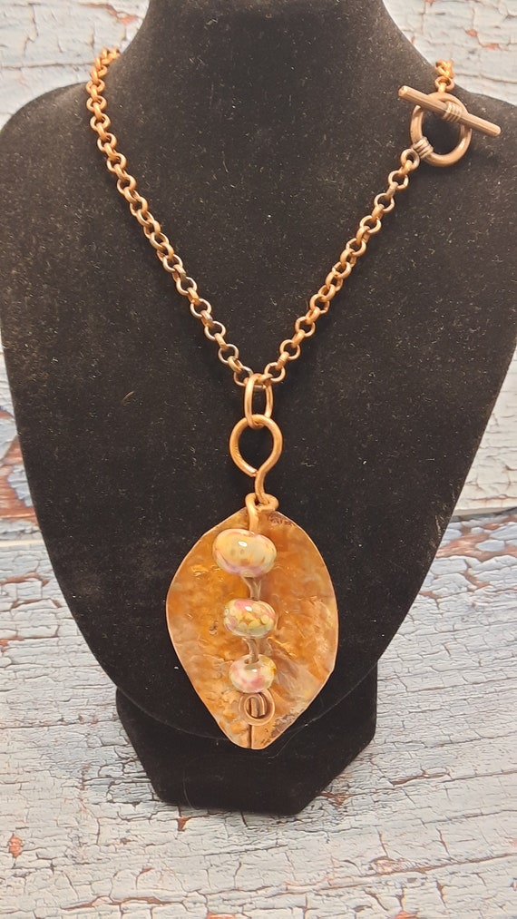 Stunning Copper Leaf with Lampwork falls Necklace