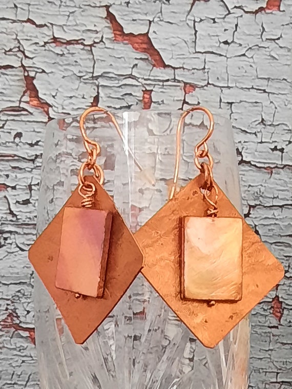 Glowing Copper and Mother of Pearl Earrings