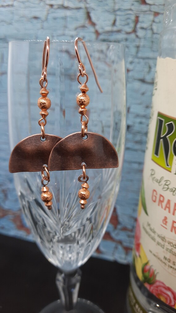 Aztec Influence Half Moon Earrings in Copper