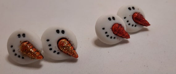 Sugar Plums ~ Snowman with glittery nose - Miniature Ornament Post Earrings