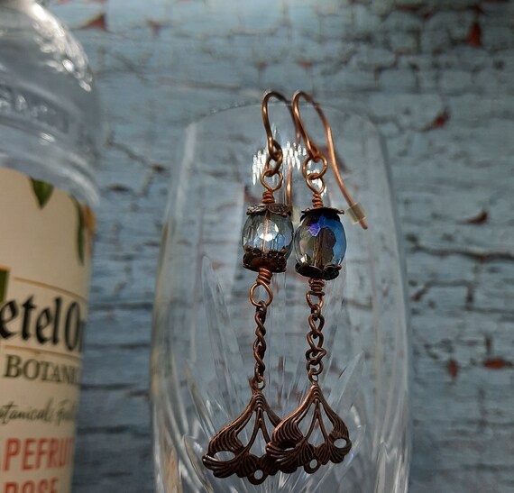 Mermaid Tail Copper and Crystal Earrings