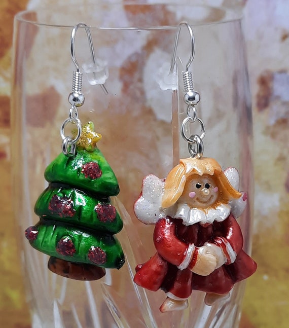 Sugar Plums - Christmas Tree and Angel Earrings