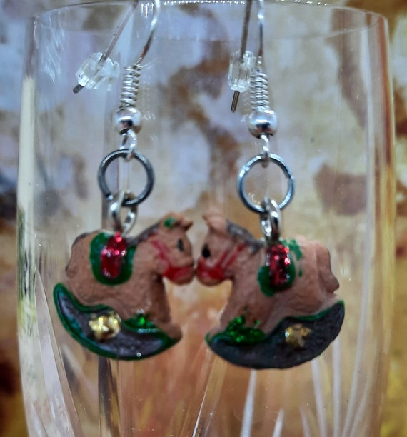 Tiny Christmas Rockin' Horse Earrings - Sugar Plums