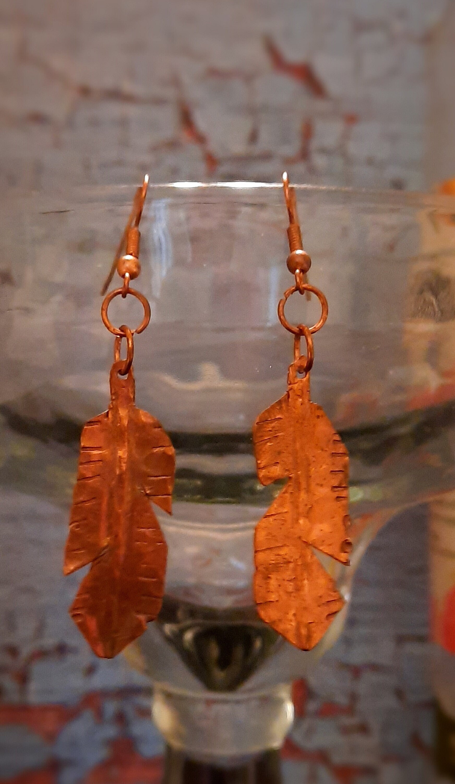 Freeform Copper Feather Earrings Hand Made Etsy UK