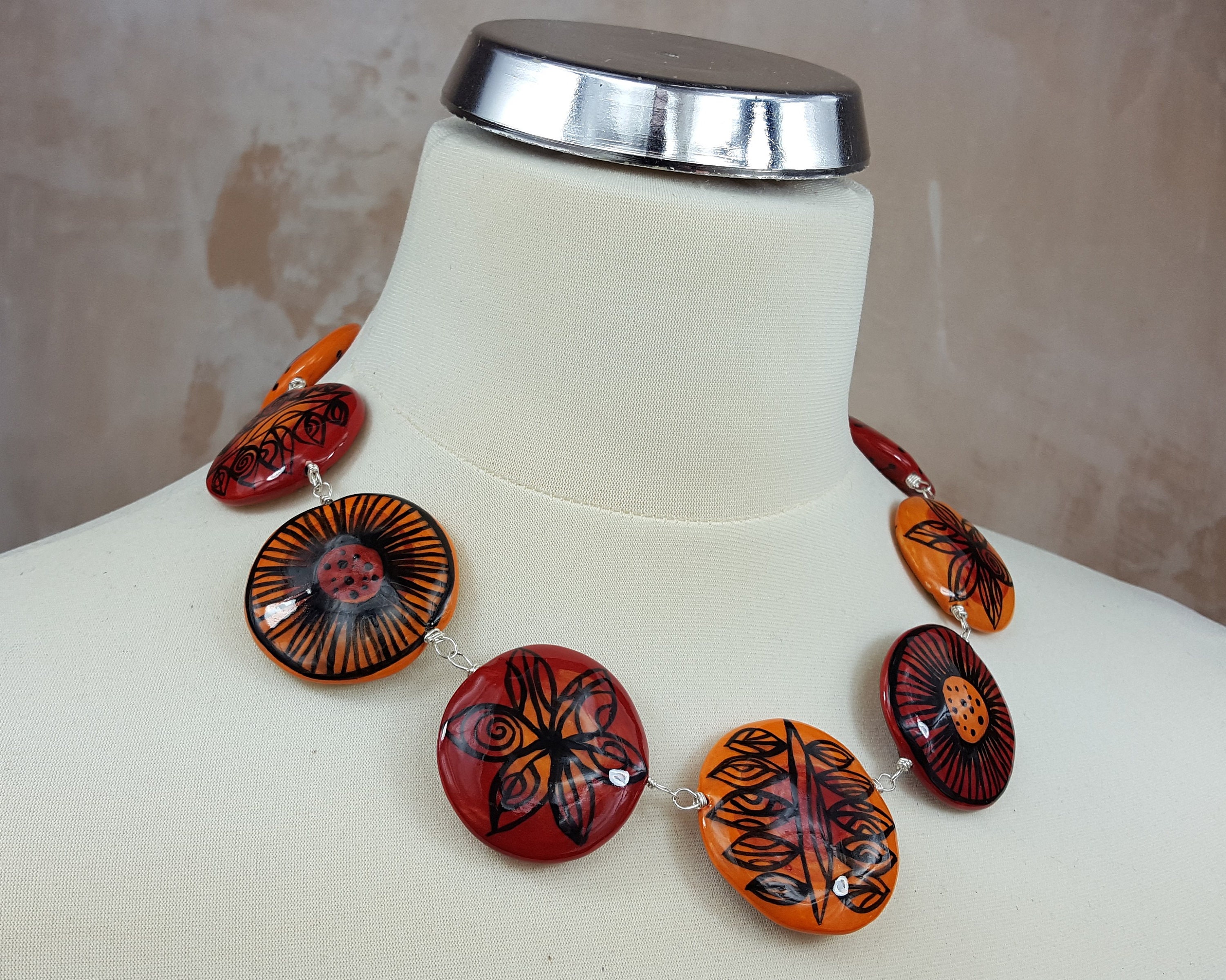 Handmade Ceramic Disc Bead Necklace Etsy UK