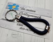Keychain made of sailing rope with heart-sliding bead, sailing rope 5 mm dark blue, sail rope, incl. gift cards