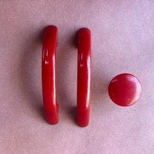 Tiradores de cajón de baquelita roja estilo años 50, juego de 2, con pomo.