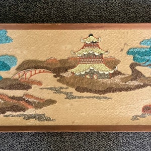 50&#39;s mid century Asian tiki inspired gravel art wall hanging