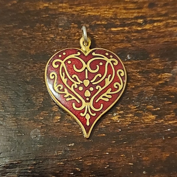 Renaissance Enameled Niello Heart Pendant- Museum Reproduction