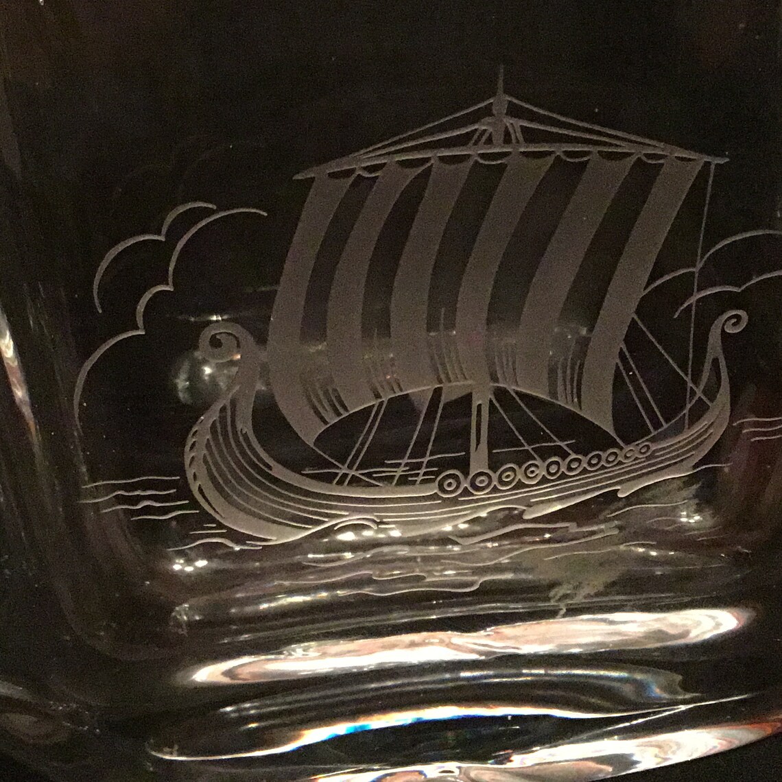 5.5 high glass vase with Viking /Scandinavia ship etched Etsy