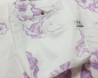 Vintage Print Organic Cotton Duvet Covers or Sheet Sets - 350 Thread Count - SeaShell or Violet Floral