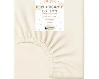 Organic Cotton Crib Mattress Protector - Water Resistant Fitted Sheet Liner Pad, Skin Friendly, Chemical-Free Pure Cotton [GOTS-Certified]
