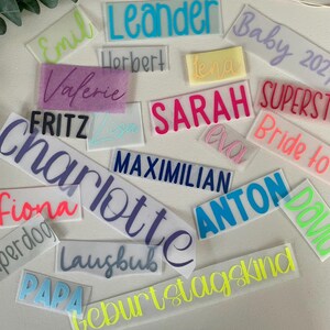 Personalisiertes Bügelbild eigener Name / Wunschtext | Bügelpatch individueller Schriftzug | Name für Shirt, Schultüte & Mutterpasshülle