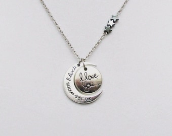 I Love You to the Moon and Back Necklace with Hematite stars