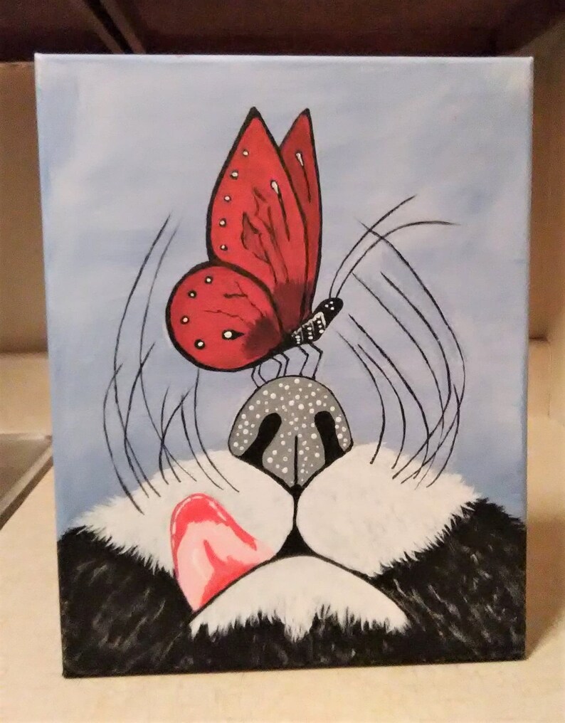 Nez De Chat Et Papillon Peinture Acrylique Papillon Rouge Etsy