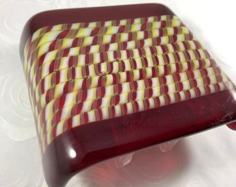 Red Stripes Fused Glass Plug In Night Light with Slumped Curved Edges Mini Wall Sconce SALE