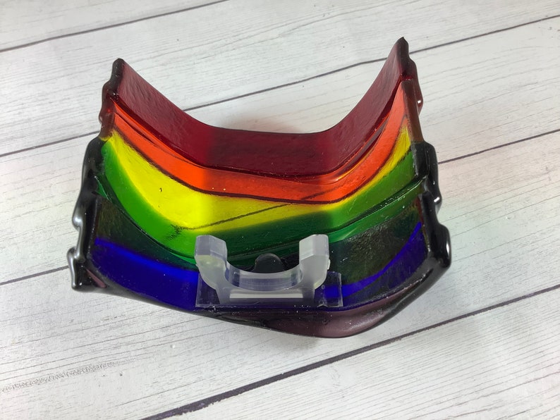 Rainbow Wave Fused Glass Plug In Night Light with Draped Curved Sides Outlet Sconce image 5