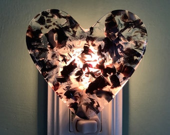 1 Black Heart Fused Glass Plug In Night Light