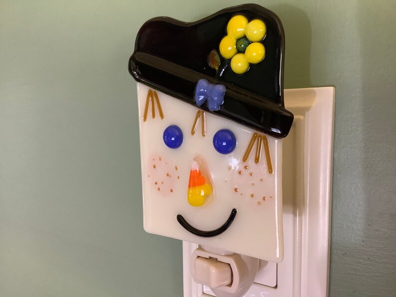 Cute Scarecrow Fused Glass Plug In Halloween Night Light for Etsy