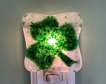 1 Shamrock Clover Fused Glass Plug In Night light