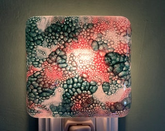 1 Pink, Green and White Bubble Colors Fused Glass Plug In Night Light with Draped Sides Outlet Sconce