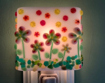 1 Murrini Flashy Red, Yellow and Orange Meadow Glass Plug In Flowers Night Light with Draped Sides Outlet Sconce