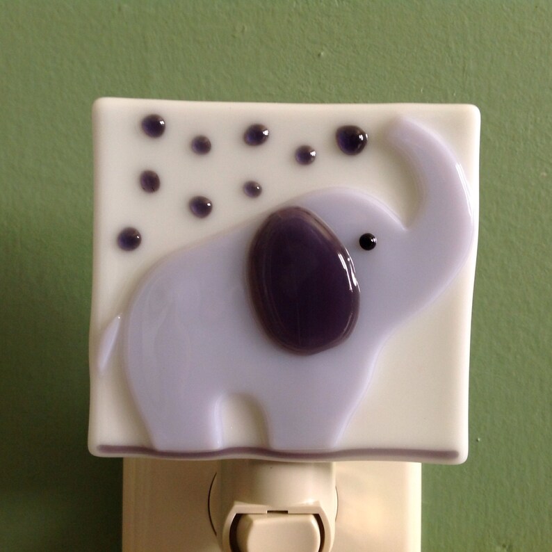 Fused Glass Purple Elephant Nursery Night Light Etsy